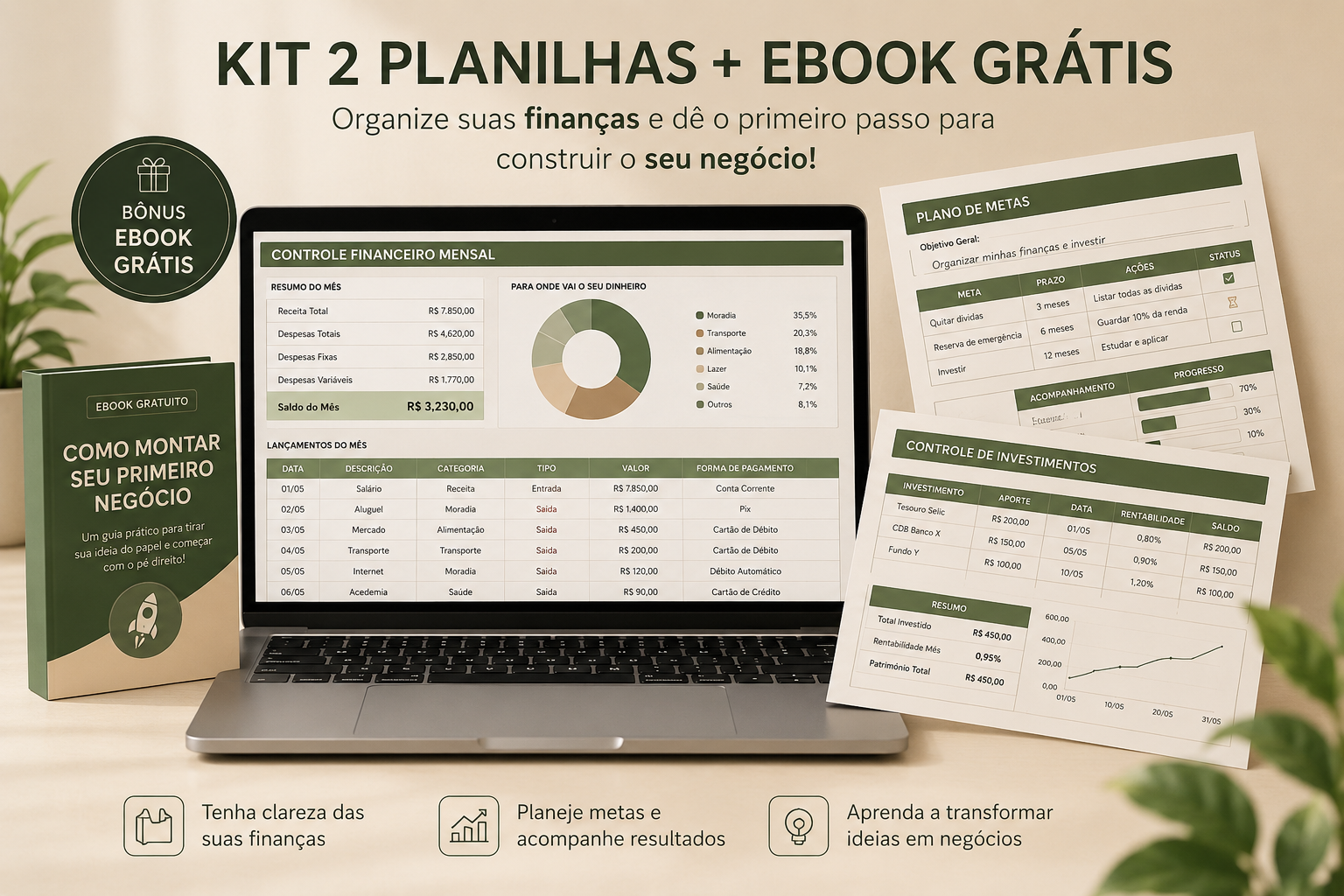 Kit 2 Planilhas + Ebook Grátis